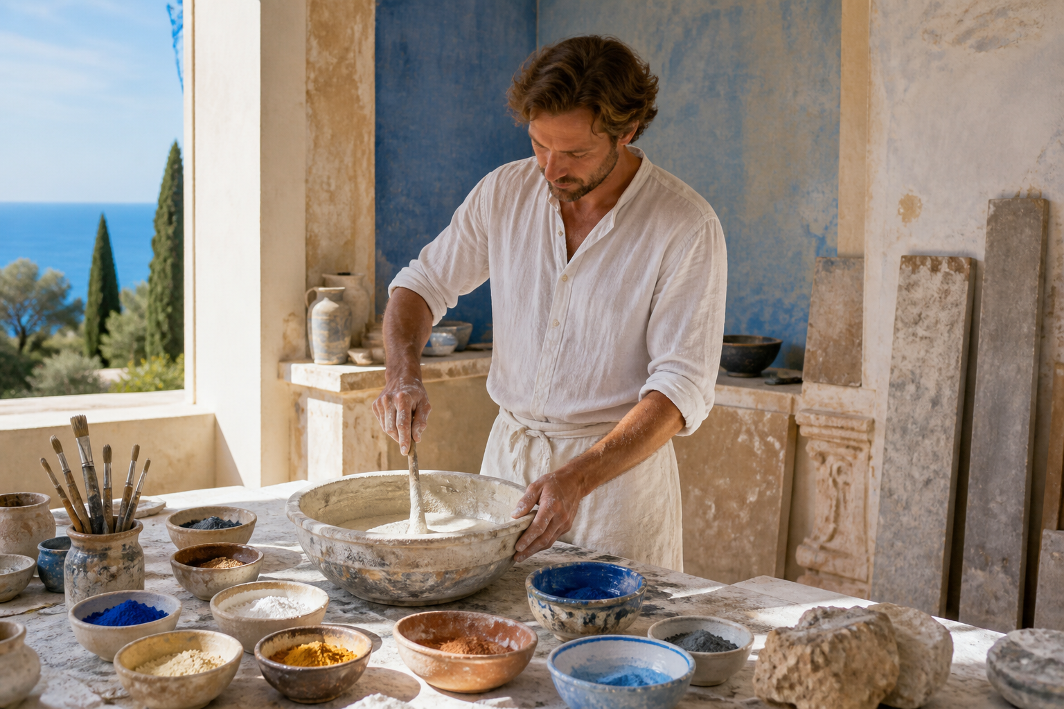Préparation artisanale d'un enduit minéral